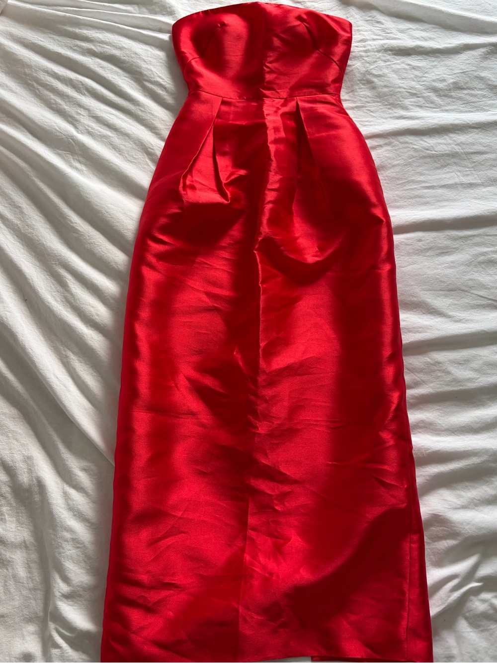 Monique Lhuillier Collection Red Strapless Pleated Faille Satin Evening Gown NWT - Picture 3 of 16